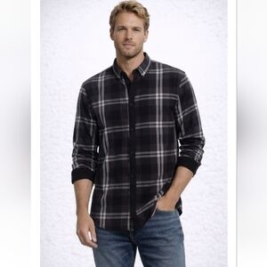 Guess Men’s Black Gray White Plaid Button-Down Shirt XXL Slim Fit